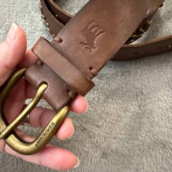 Vintage Y2K 90s Abercrombie & Fitch Brown Leather Studded Belt Women's MEDIUM - Picture 2 of 7
